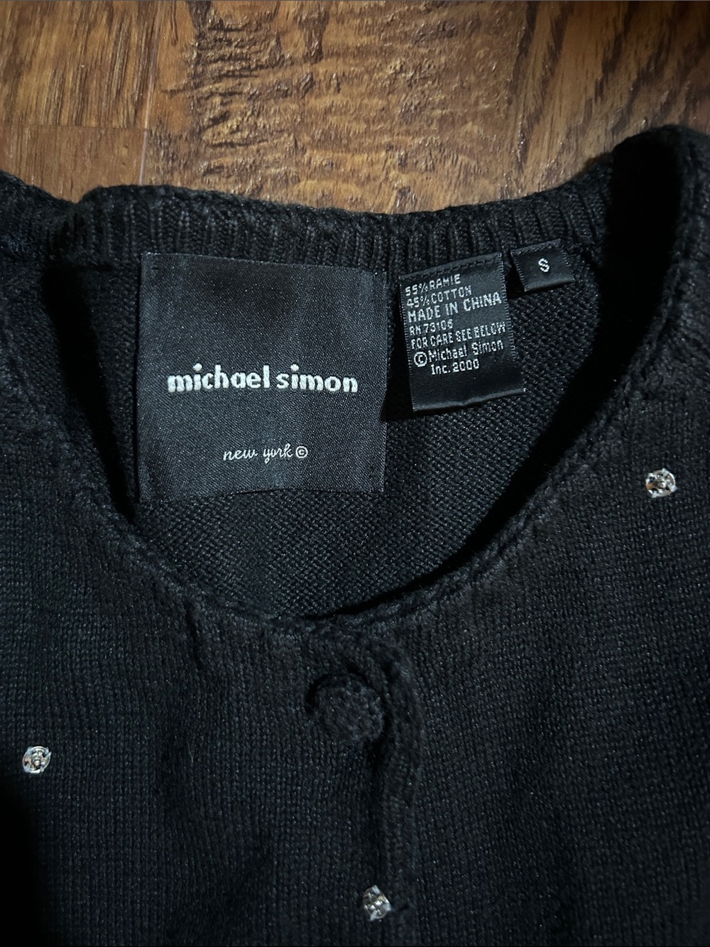 2000s Michael Simon Blk Cardigan w/ Multicolor Bicycle + Baskets Embellishments - Picture 2 of 3